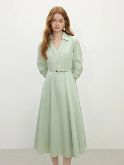 FSLE Autumn Women Wedding Guest Dress Spring Long Sleeves Dress Three-quarter Sleeve Cotton Elegant 2025 Slim Waist  Dress