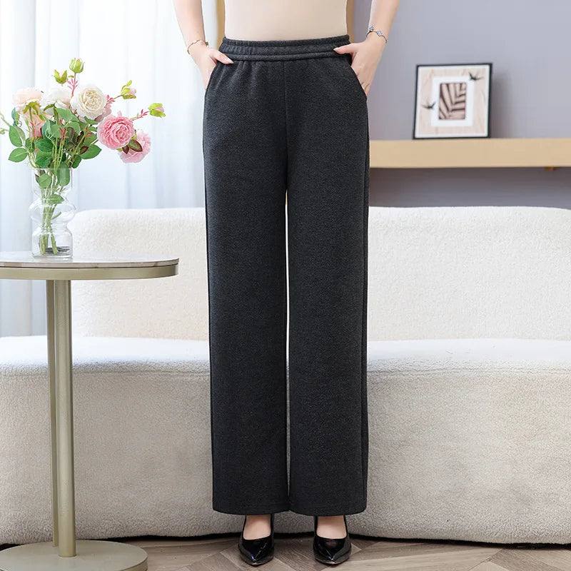 High Waist Straight Leg Pants plus Size Loose Fit Autumn Winter Korean Style Slimming Casual Trousers for Middle-Aged And Eld...