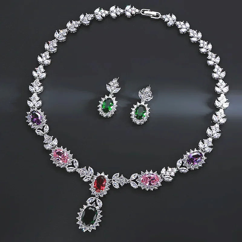 Elegant Chinese Style Bride Zirconia Jewelry Set Necklace Earrings Headpiece by Liangya Lirun Suitable for Weddings