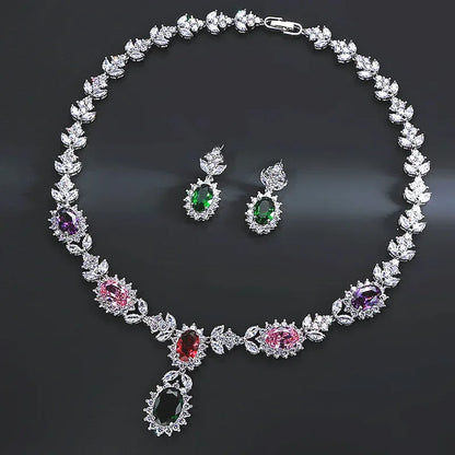 Elegant Chinese Style Bride Zirconia Jewelry Set Necklace Earrings Headpiece by Liangya Lirun Suitable for Weddings