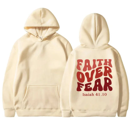 FAITH OVER FEAR Plush sweatshirt for women 2024 autumn and winter new Korean version student printed hooded loose