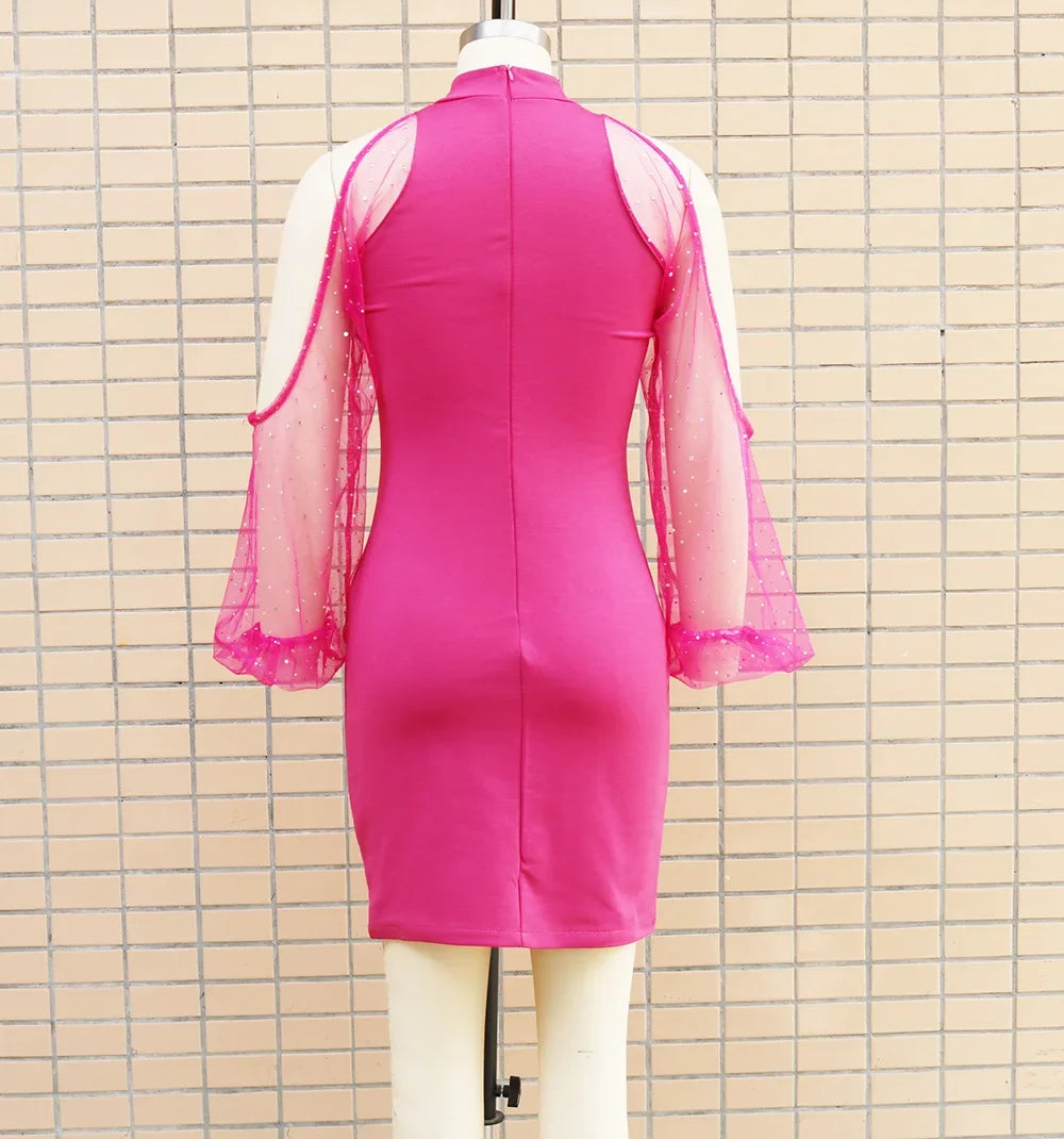 Women's Fashion Slim Fit Tulle Splice Dress Elegant Personality Winter New Arrival Cross-Border Style Bodycon Mini Dress