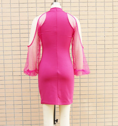 Women's Fashion Slim Fit Tulle Splice Dress Elegant Personality Winter New Arrival Cross-Border Style Bodycon Mini Dress