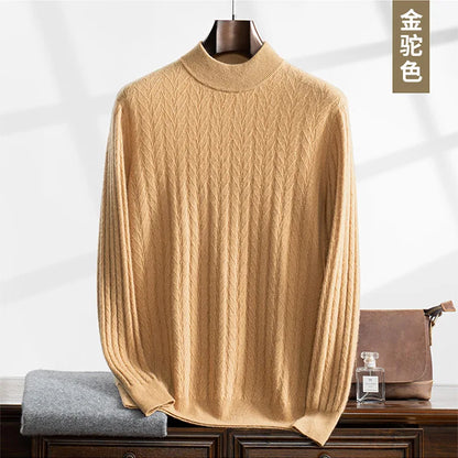 Men's Cashmere Knitted Long Sleeve Base Shirt Casual Thickened Half High Collar Autumn Winter Sweater Fashion Urban Style