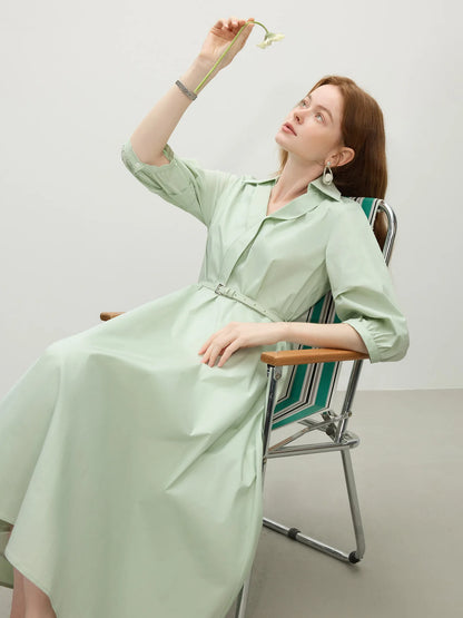 FSLE Autumn Women Wedding Guest Dress Spring Long Sleeves Dress Three-quarter Sleeve Cotton Elegant 2025 Slim Waist  Dress