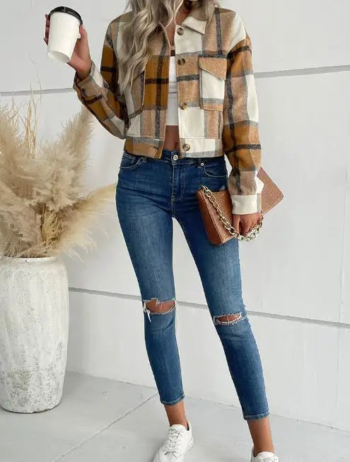 Women's Coat 2025 Autumn & Winter Female Daily Clothing Plaid New Fashion Casual Cardigan Retro Lapel Jacket Jacket for Women