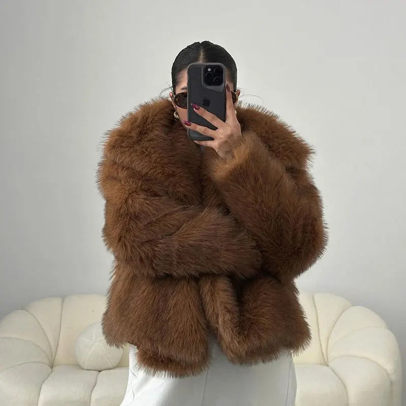 Women's Faux Fur Jacket Loose Long-Sleeved Coat Toca Fox Design Autumn/Winter 2025 Collection