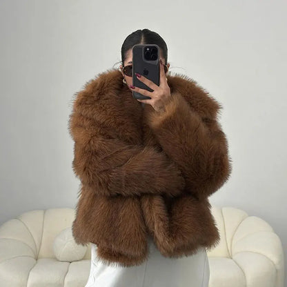 Women's Faux Fur Jacket Loose Long-Sleeved Coat Toca Fox Design Autumn/Winter 2025 Collection