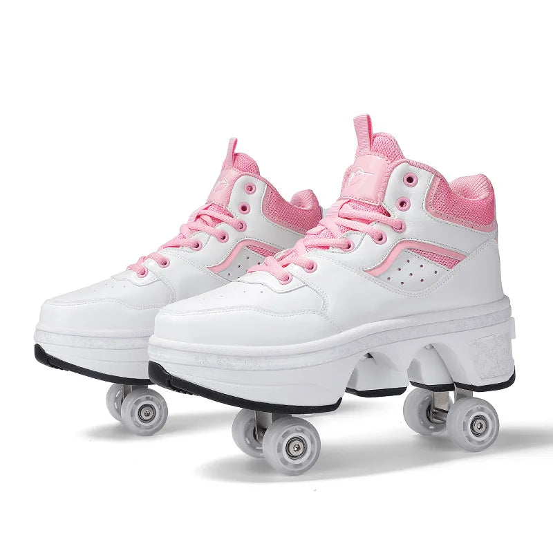 Size 33 34 35 - 44 Deformation Roller Skates Shoes Double Row 4-Wheel Skates Roller Shoes Dual-Purpose Roller Sneakers Shoes