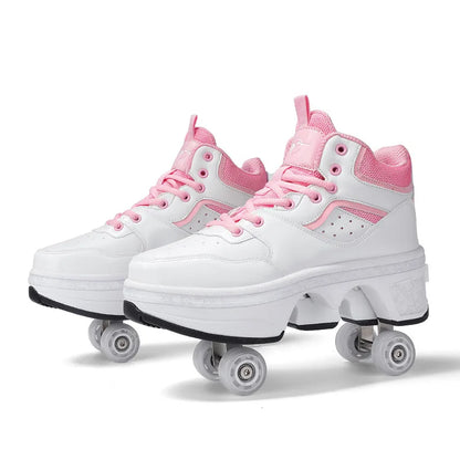 Size 33 34 35 - 44 Deformation Roller Skates Shoes Double Row 4-Wheel Skates Roller Shoes Dual-Purpose Roller Sneakers Shoes