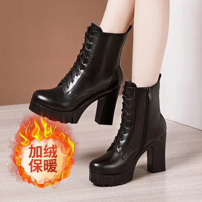 10cm Small Size 32-43 All Match Comfortable Block High Heels Shoes Fall Winter Boots 2025 Thick Platform Shoes Ankle Boots