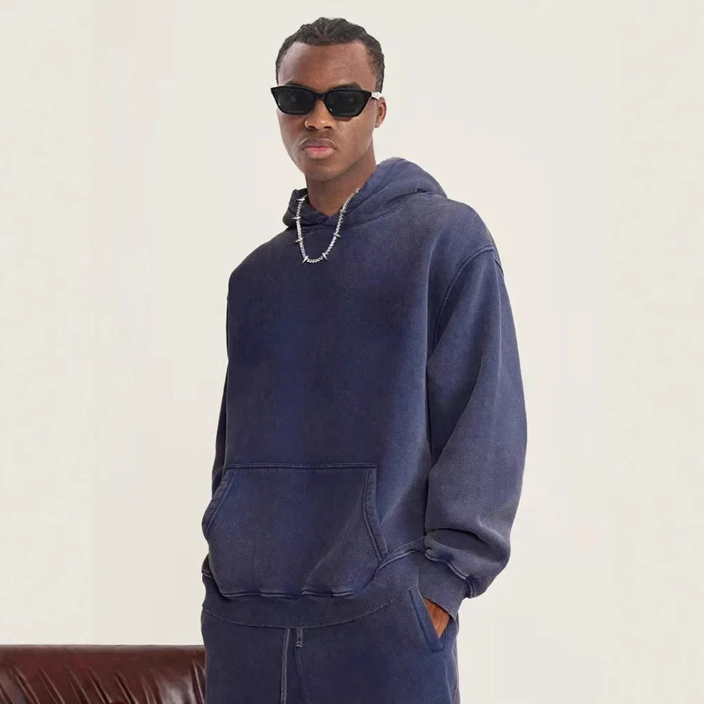 Washed Fleece Hoodie Sweatshirt Unisex Loose Casual Style Vintage Hip Hop Trend Autumn Winter Streetwear for Couples