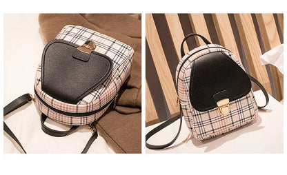 Fashionable Korean Style Small Backpack Hot Sale Of The Season Checkered Crossbody Bag Single Shoulder Phone Bag PU Material...