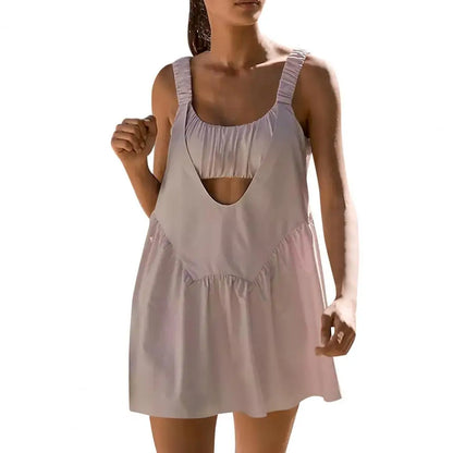 Summer Tennis Dress Shorts Set Hollow Out Tennis Dress Shorts Set Tennis Outfit Backless Hollow Out Dress Shorts Set with Padded