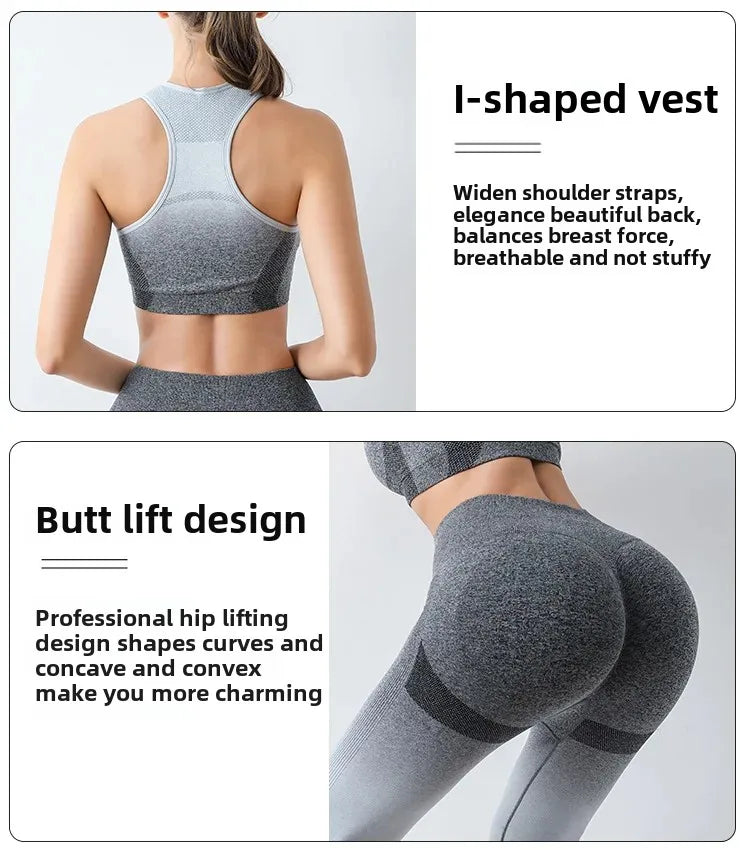 Summer Thin Yoga Trousers High-Waisted Push-Up Peach Hip Pants Gradient Tight Running Training Fitness Sport Suit