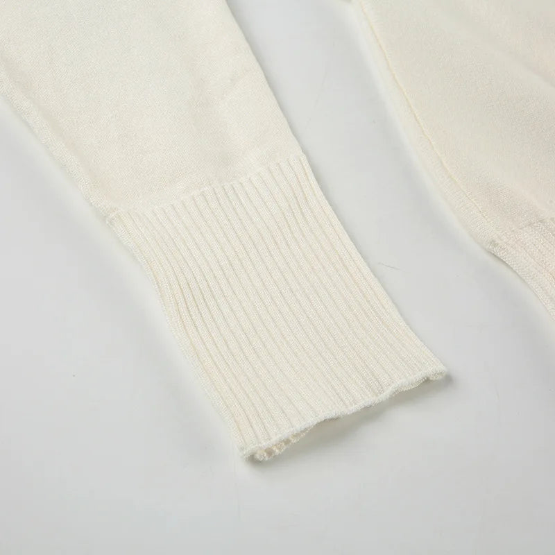 One Shoulder Beige Knitted Sweater Women's Pull Waist One-Shoulder Sweatshirt Jumper Pulls Spring Clothes 2026 Pullover Y2K New