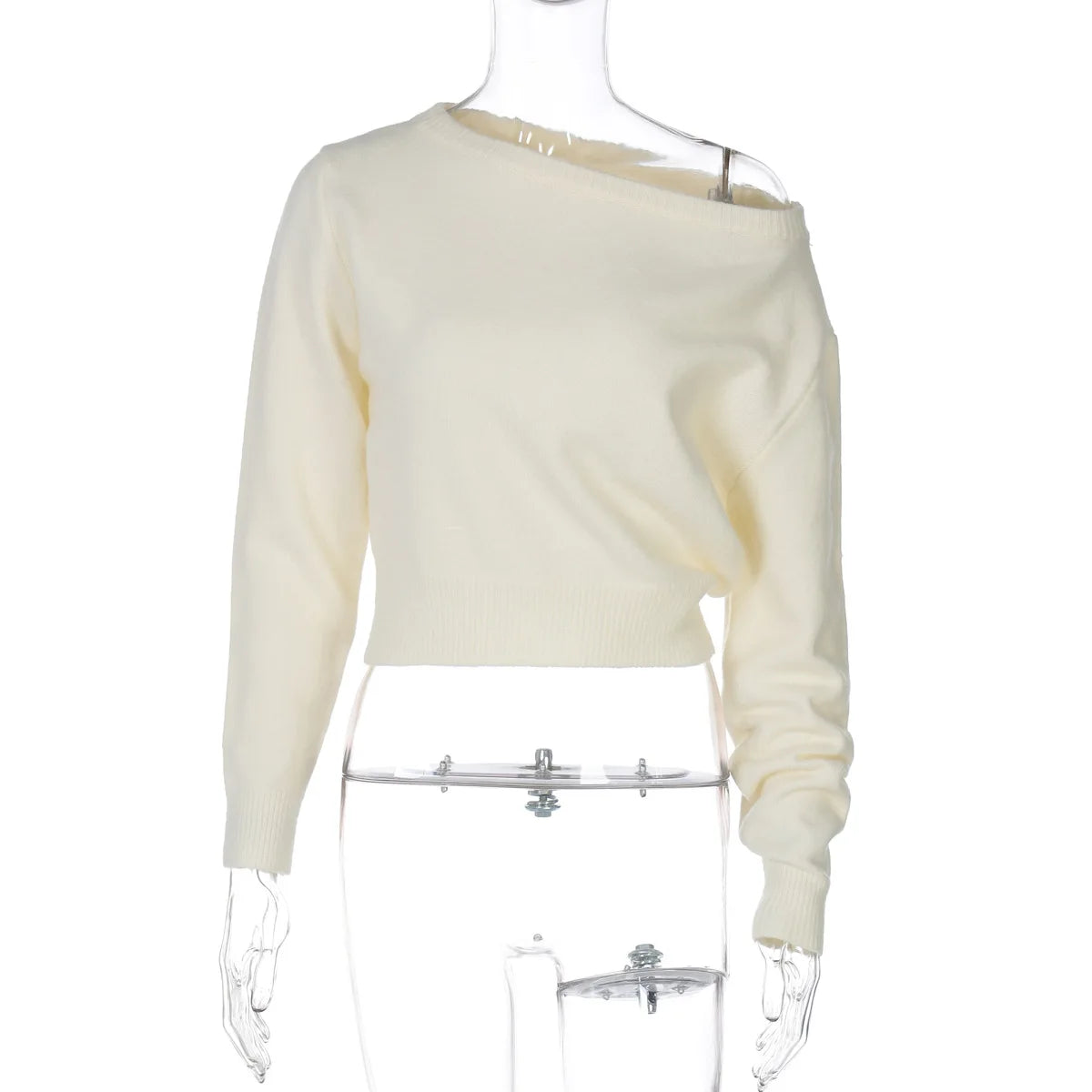 One Shoulder Beige Knitted Sweater Women's Pull Waist One-Shoulder Sweatshirt Jumper Pulls Spring Clothes 2026 Pullover Y2K New
