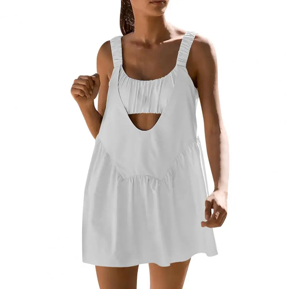 Summer Tennis Dress Shorts Set Hollow Out Tennis Dress Shorts Set Tennis Outfit Backless Hollow Out Dress Shorts Set with Padded