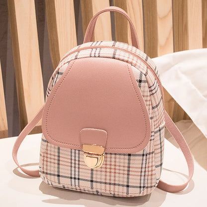 Fashionable Korean Style Small Backpack Hot Sale Of The Season Checkered Crossbody Bag Single Shoulder Phone Bag PU Material...