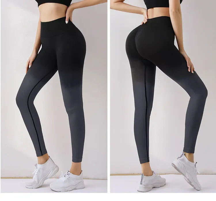 Summer Thin Yoga Trousers High-Waisted Push-Up Peach Hip Pants Gradient Tight Running Training Fitness Sport Suit