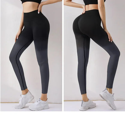 Summer Thin Yoga Trousers High-Waisted Push-Up Peach Hip Pants Gradient Tight Running Training Fitness Sport Suit