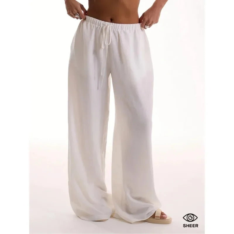 Plus Size 1XL-5XL Women's Fashionable Solid Color Straight Tube Drawstring Elastic Waist Pants Suitable for Commuting