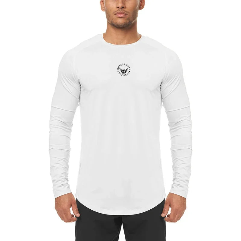Mens Gym Mesh Quick-drying Clothing Cool Fitness Casual Clothing Fitness Comfortable Fashion Long Sleeve Slim Sporting Tshirt