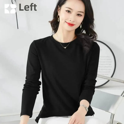 Korean Style Women's round Neck Long Sleeve Base Shirt Early Autumn New Pure Color Threaded Top Trendy T-shirt Slim Fit