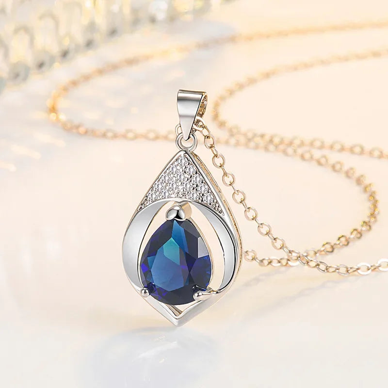 Solid S925 Sterling Silver Blue Sapphire Jewelry Gemstone for Women Collares Mujer Silver 925 Jewelry Sapphir Gemstone Necklaces