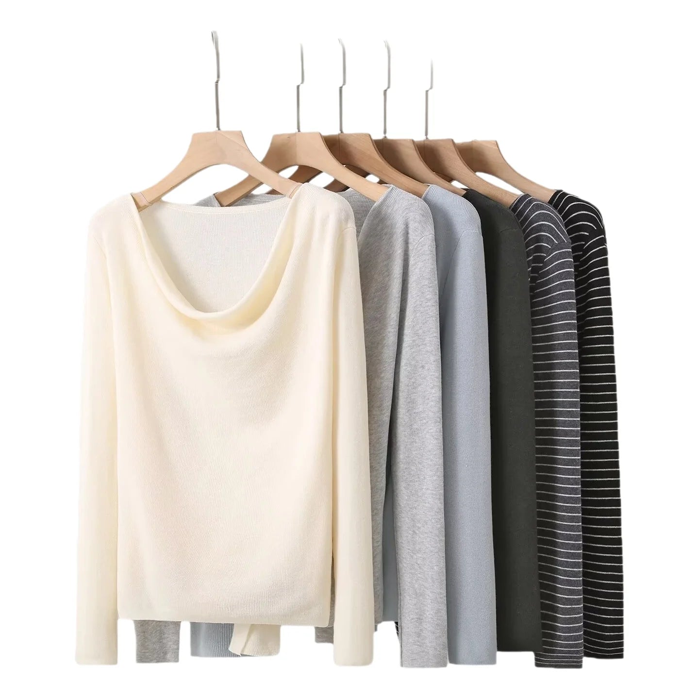 Casual Knitted Sweater Women's Slim Fit Fashionable Early Autumn Wind Neckline Y733203 Street Style Thin Long Sleeve Pure Color