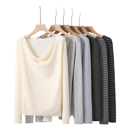 Casual Knitted Sweater Women's Slim Fit Fashionable Early Autumn Wind Neckline Y733203 Street Style Thin Long Sleeve Pure Color
