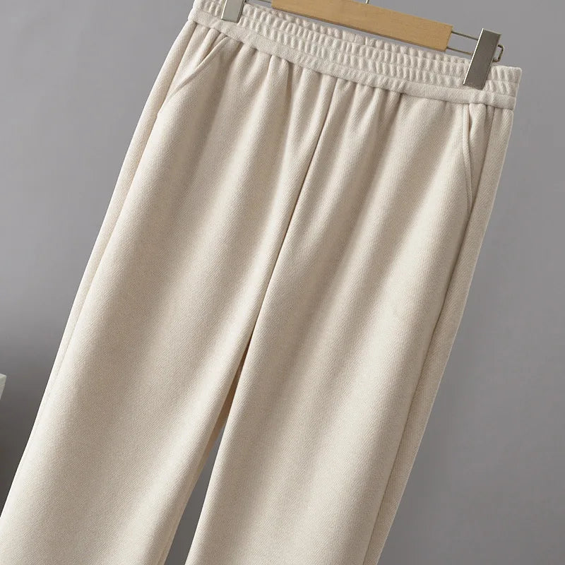 High Waist Straight Leg Pants plus Size Loose Fit Autumn Winter Korean Style Slimming Casual Trousers for Middle-Aged And Eld...