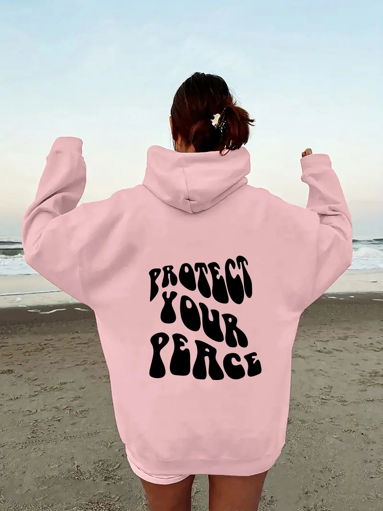 Retro American Fleece Hoodie Women's Long Sleeve Oversized Comfortable Street Style Winter Thermal Polyester Print Sweatshirt