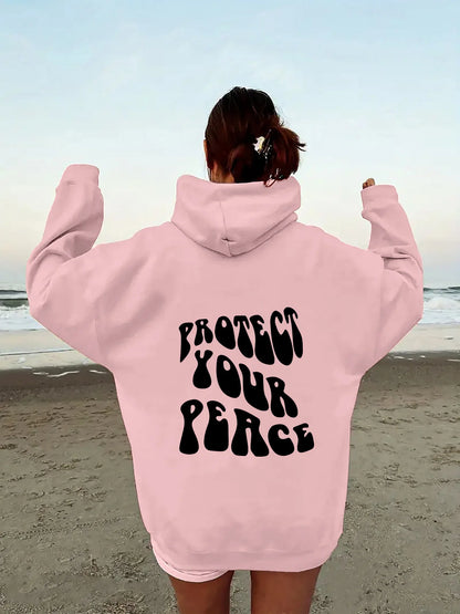 Retro American Fleece Hoodie Women's Long Sleeve Oversized Comfortable Street Style Winter Thermal Polyester Print Sweatshirt