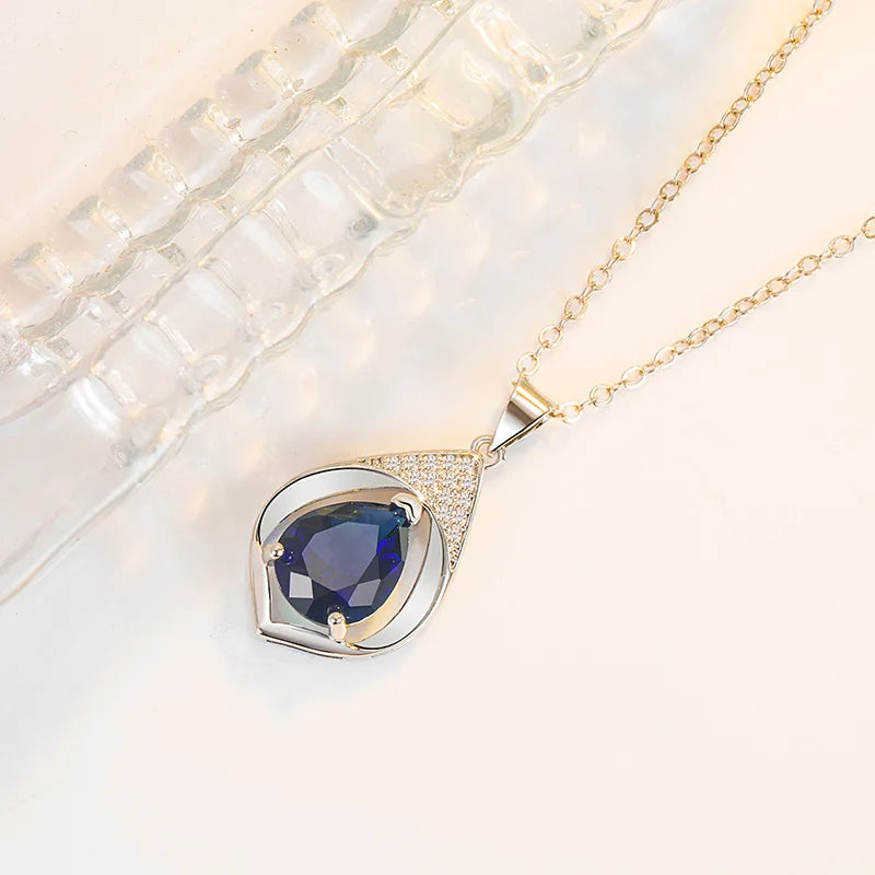 Solid S925 Sterling Silver Blue Sapphire Jewelry Gemstone for Women Collares Mujer Silver 925 Jewelry Sapphir Gemstone Necklaces
