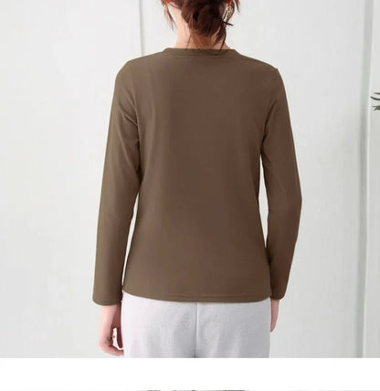 Korean Style Women's round Neck Long Sleeve Base Shirt Early Autumn New Pure Color Threaded Top Trendy T-shirt Slim Fit