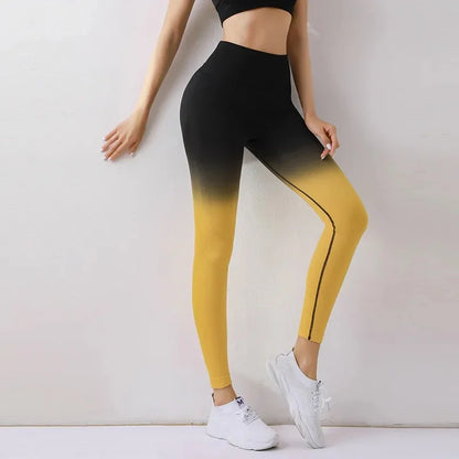 Summer Thin Yoga Trousers High-Waisted Push-Up Peach Hip Pants Gradient Tight Running Training Fitness Sport Suit