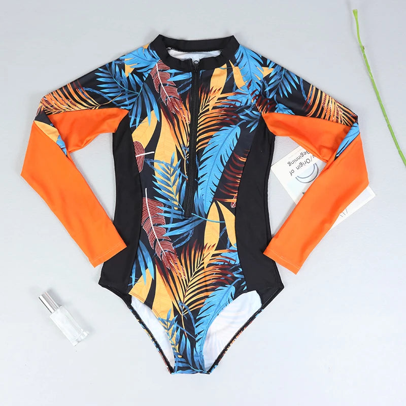 2025 Surfing Women's Swimsuit RashGuard Bikinis Long Sleeve Swimwear Female Print Summer Bathing Suit 2-piece Sports Biquini