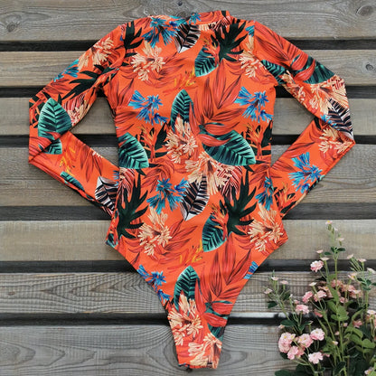 Women's Swimsuit 2024 Long Sleeve Rash Guard Bikini Surfing Suit One Piece Bodysuit Print Brasileño Push up Monokini Swimwear