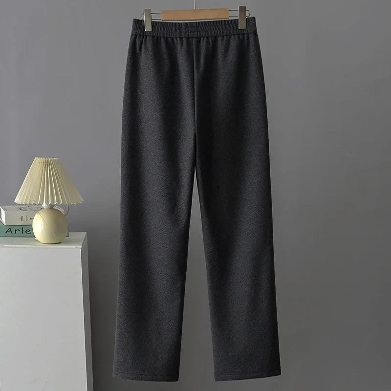 High Waist Straight Leg Pants plus Size Loose Fit Autumn Winter Korean Style Slimming Casual Trousers for Middle-Aged And Eld...