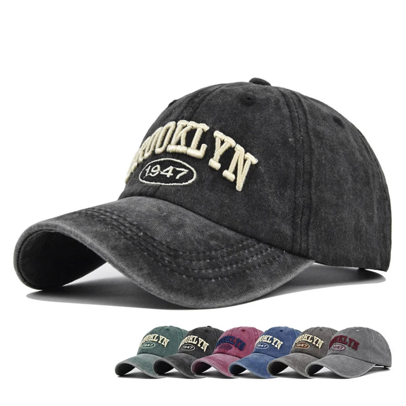 Unisex Washed Cotton Vintage Caps Letter Embroidery Baseball Cap Men And Women Summer Outdoor Soft Top Sports Snapback Bone Hats