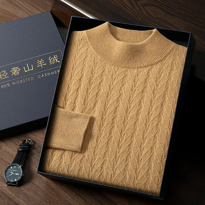 Men's Cashmere Knitted Long Sleeve Base Shirt Casual Thickened Half High Collar Autumn Winter Sweater Fashion Urban Style
