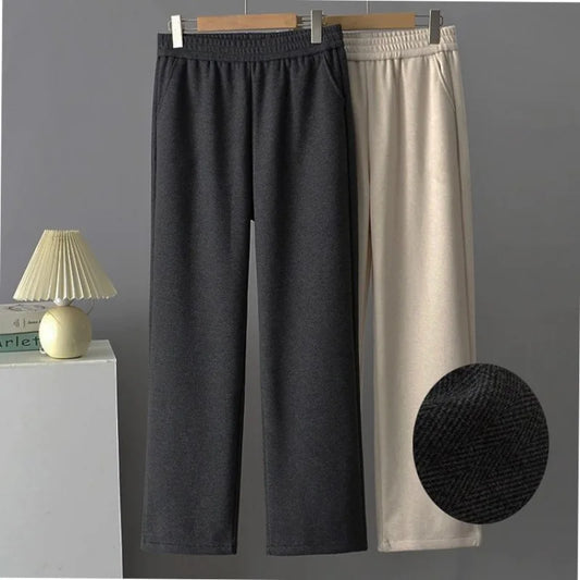 High Waist Straight Leg Pants plus Size Loose Fit Autumn Winter Korean Style Slimming Casual Trousers for Middle-Aged And Eld...