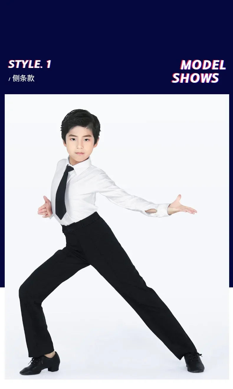 N72 Black Latin Modern Ballroom Tango Salsa Samba Trousers Practice Competition Latin Dance Pants For Men Kids Boys EJ