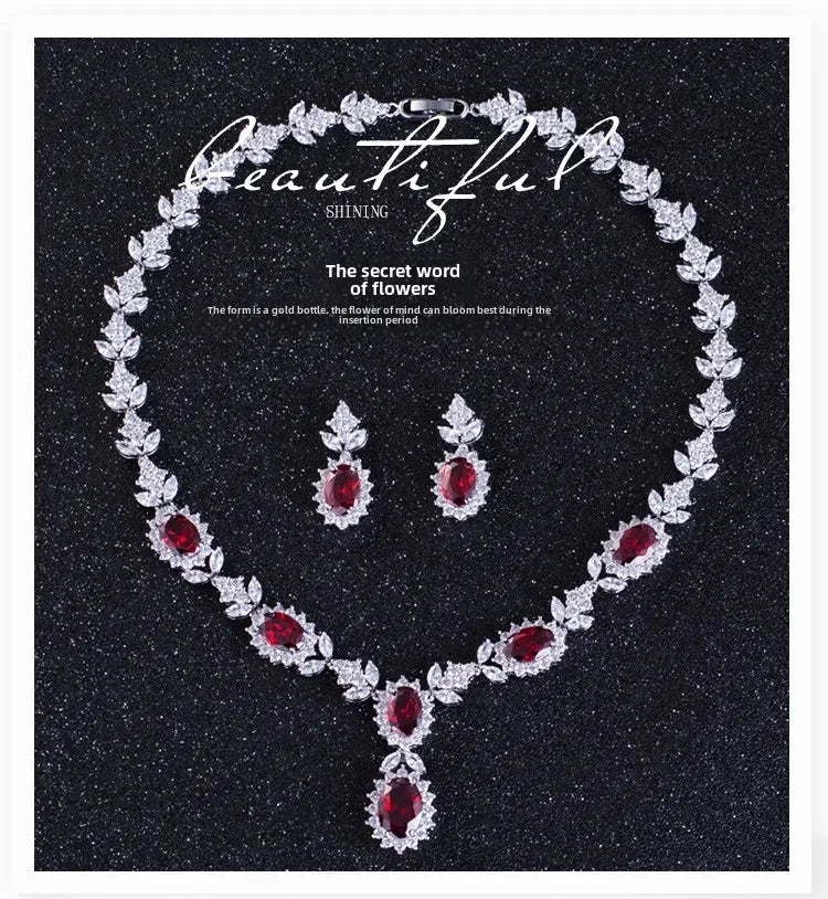Elegant Chinese Style Bride Zirconia Jewelry Set Necklace Earrings Headpiece by Liangya Lirun Suitable for Weddings