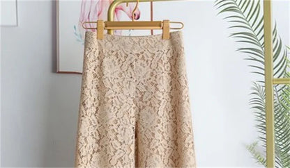 Female High Waist Wide-leg Trousers Summer Ladies Lace Straight-leg Pantalons Korean Women Casual Solid Color Nine Dvide Pants