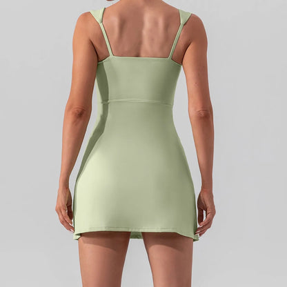 New 2025 High-Waist Slimming Yoga Sports Thin Breathable Solid Color Women's One-Piece Dress Fashionable Fitness Running Wear