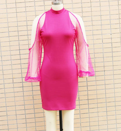Women's Fashion Slim Fit Tulle Splice Dress Elegant Personality Winter New Arrival Cross-Border Style Bodycon Mini Dress