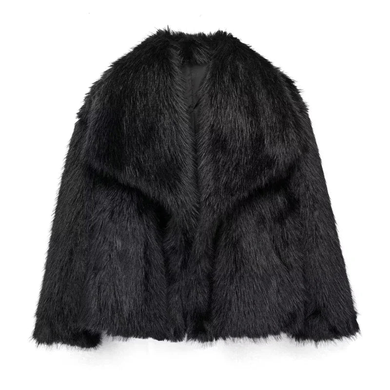 MUJER Faux Fur Coat Plush Fluffy Women's Jacket 2025 Woman Autumn Winter New in Outerwears White Red Gray Black Blends Coats