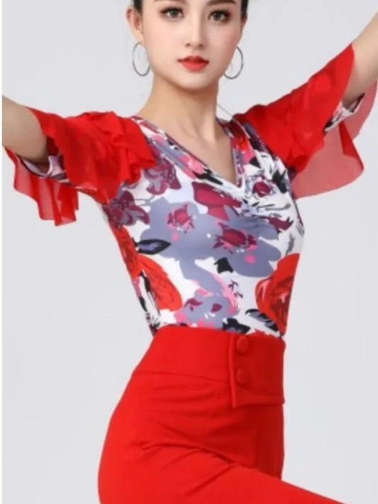 Ballroom Modern Dance V Neck Festival Tops Women Jazz Batwing 6R9GN76D Sleeve Street Adult Costume Original Carnival Latin Pole